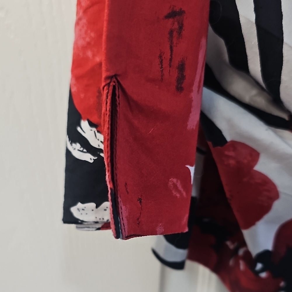 Midnight Velvet Zebra Print Red Rose Open Blouse Tie-Front  Large Colorful - Picture 4 of 10